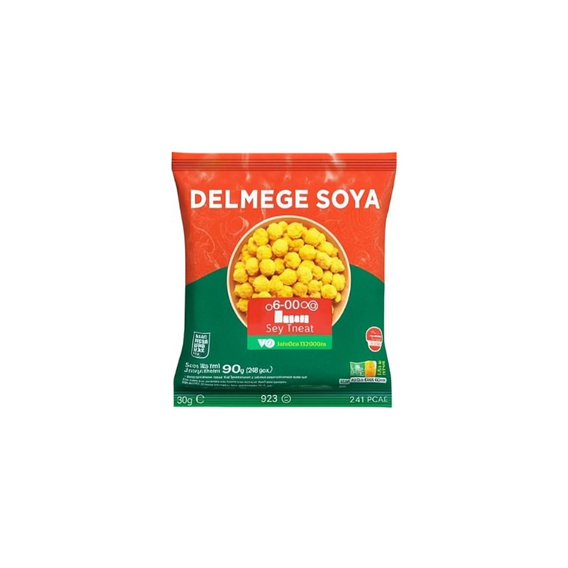Packaged food product with 'Delmege Soya' branding on a white background