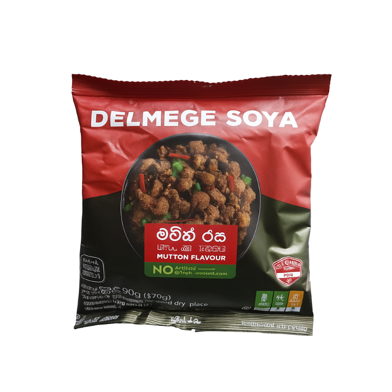 Delmege Soya Mutton Flavour package on a white background