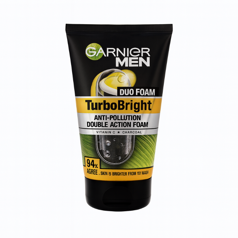 Garnier men face wash black pack cream against white background