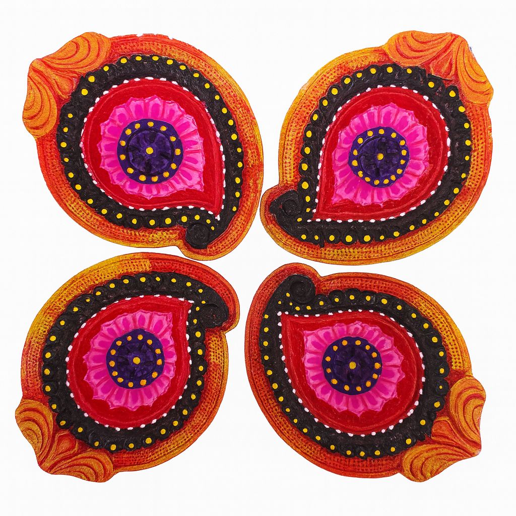 Clay Diya Art 151 (Set of 4 Pieces )