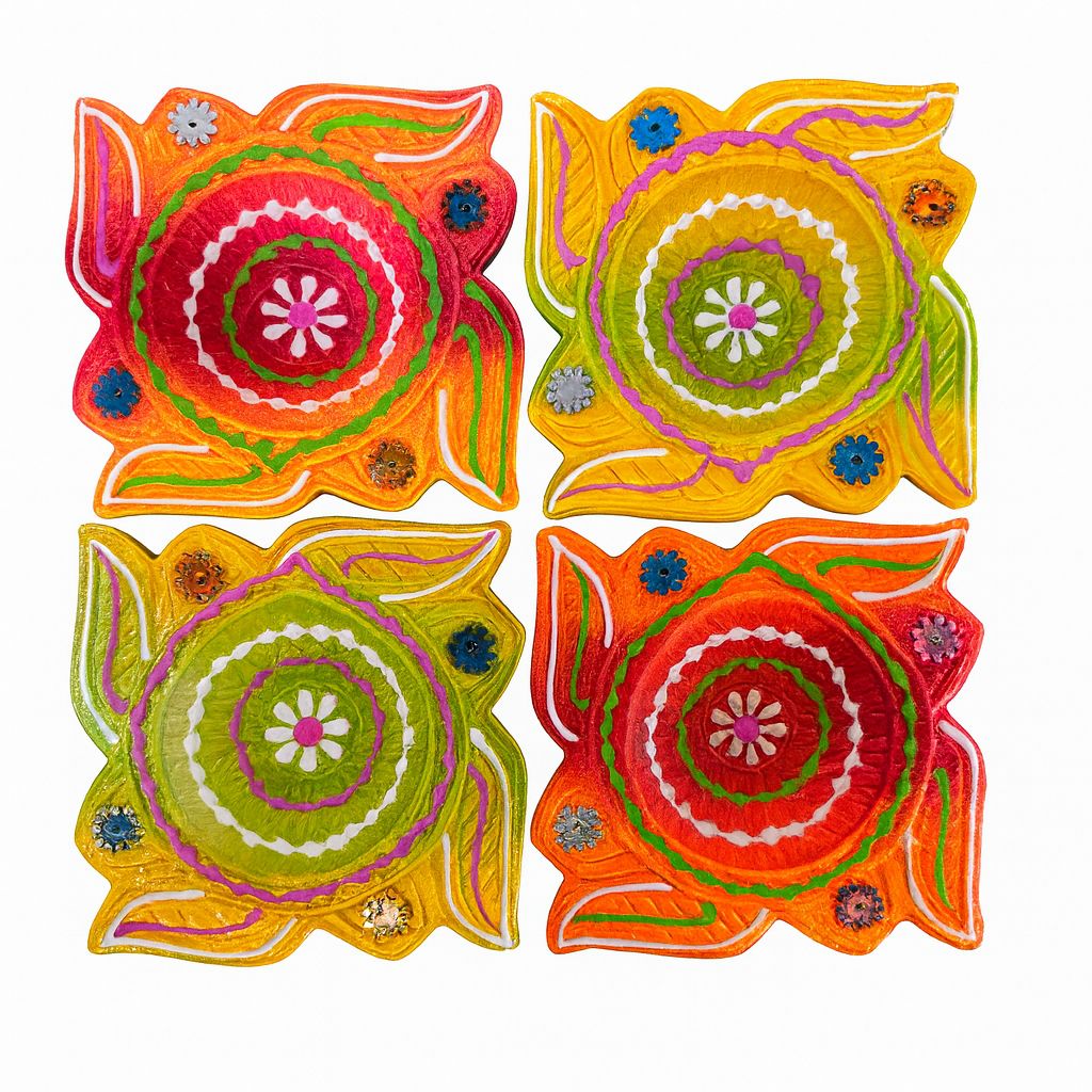 Clay Diya Art 154 (Set of 4 Pieces )