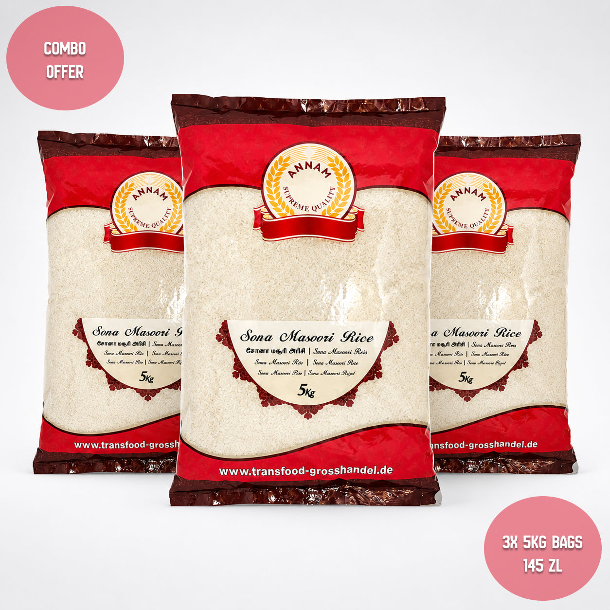 Annam Sona Masoori Rice 5kg X3 COMBO