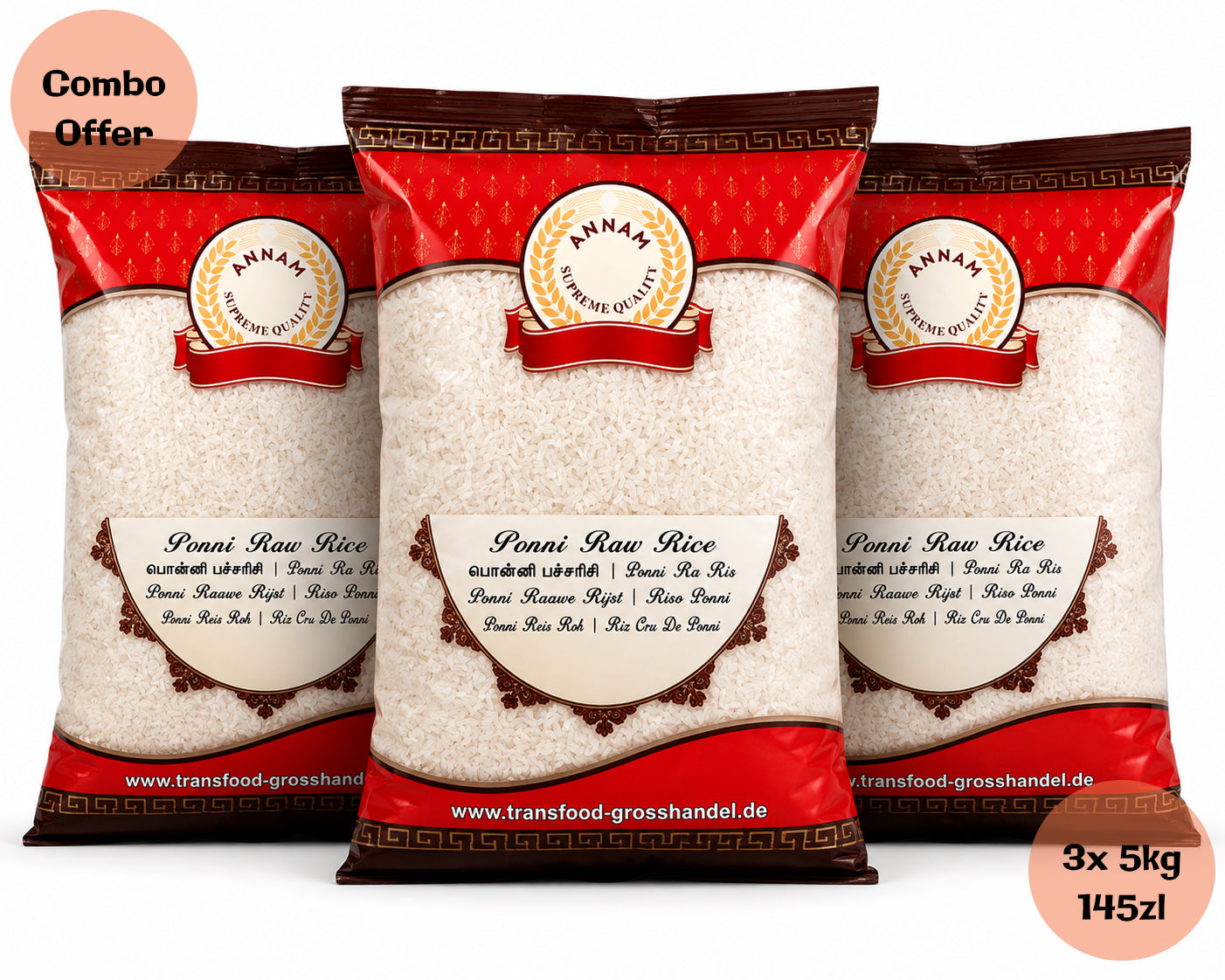 Annam Ponni Raw Rice 5kg X3 COMBO