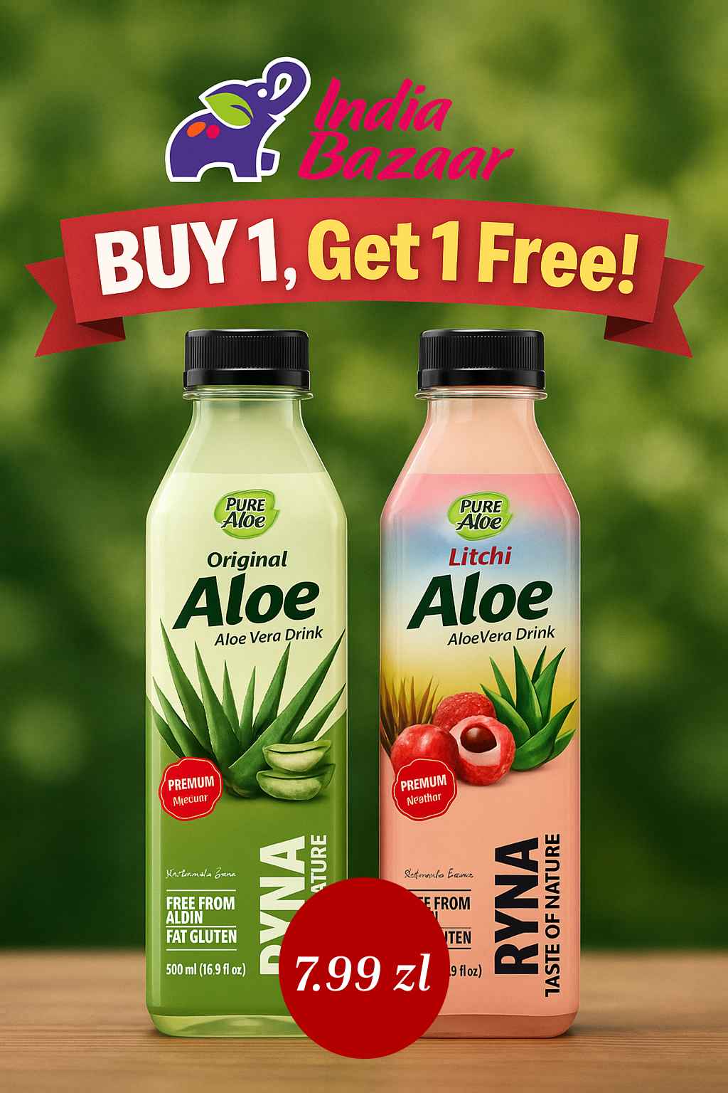 RYNA Original Aloe Vera Drink 500ml (Get a Litchi flovor FREE)