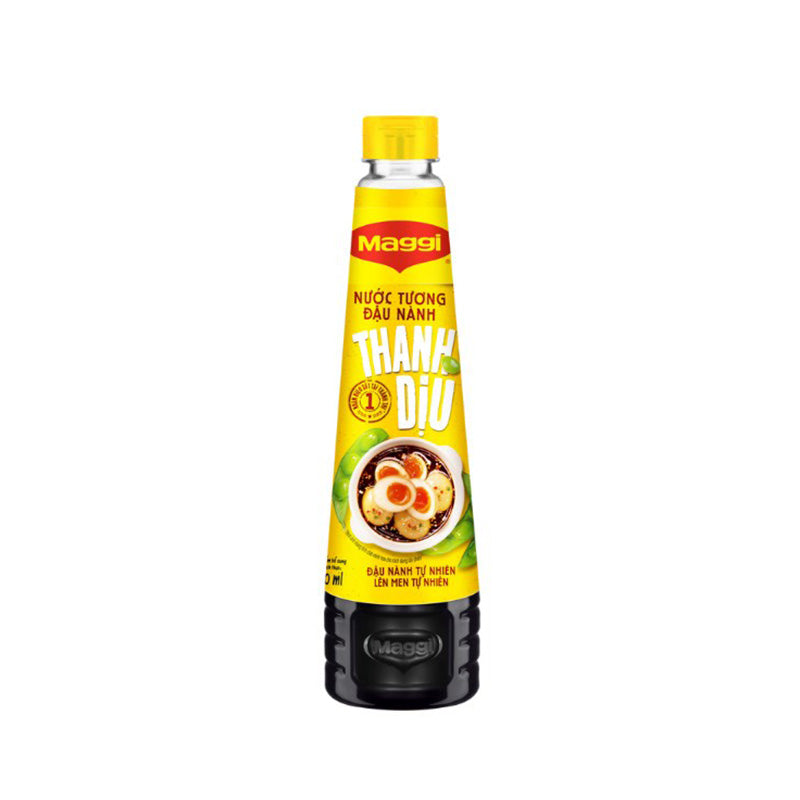 A bottle of Maggi THANH DIU soy sauce, 300ml, with a yellow cap and label featuring the product name and brand logo.