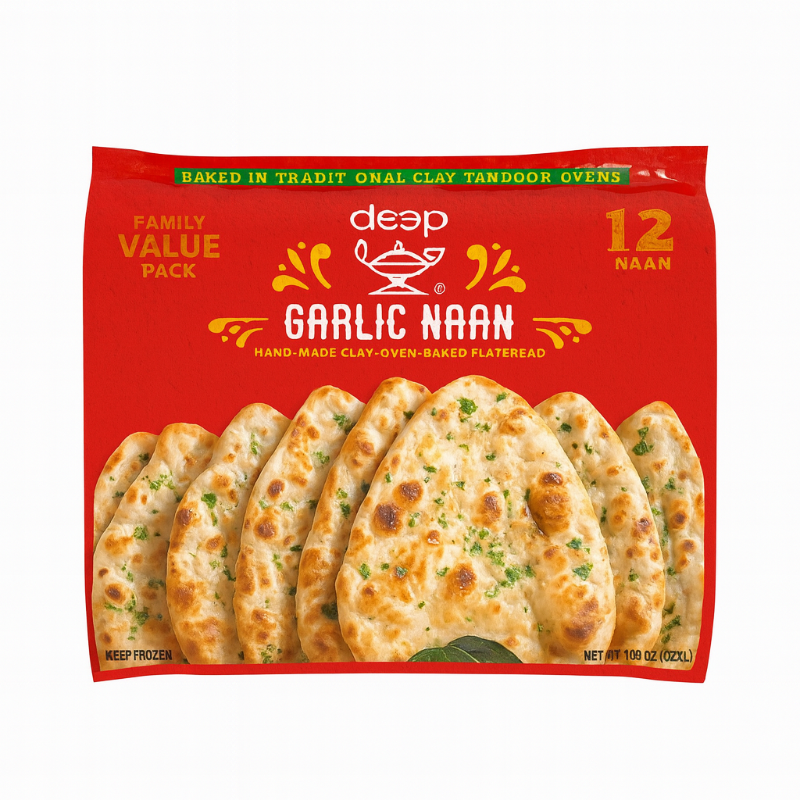 Deep Garlic naan family pack product in a white background