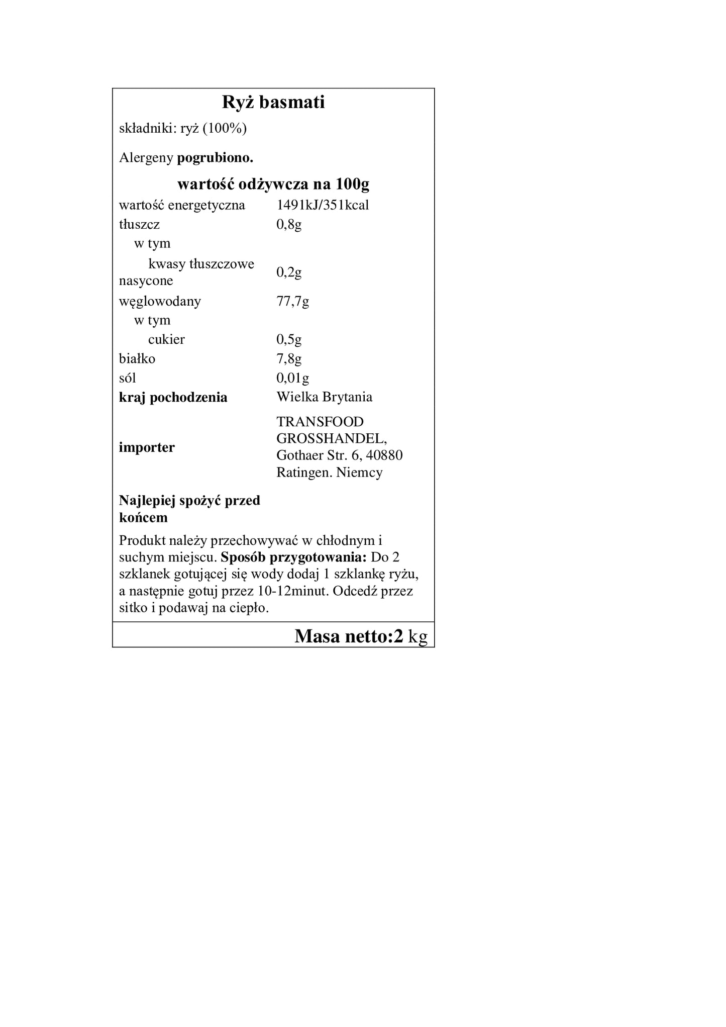 Tilda Pure Basmati Rice 2kg