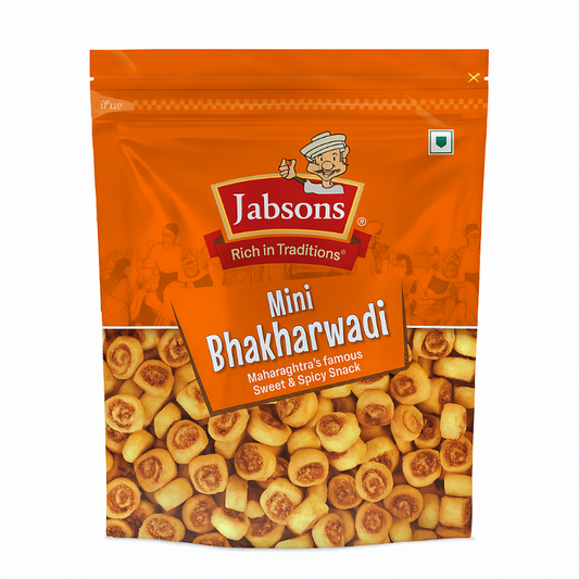 Packaging of Jabsons Mini Bhakharwadi snack on a white background