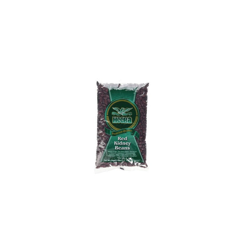 Bag of red kidney beans with a green label on a white background