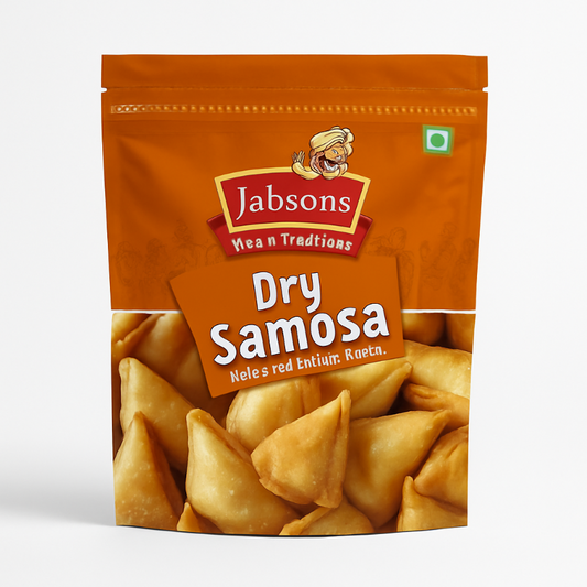 Packaging of Jabsons Dry Samosa on a white background