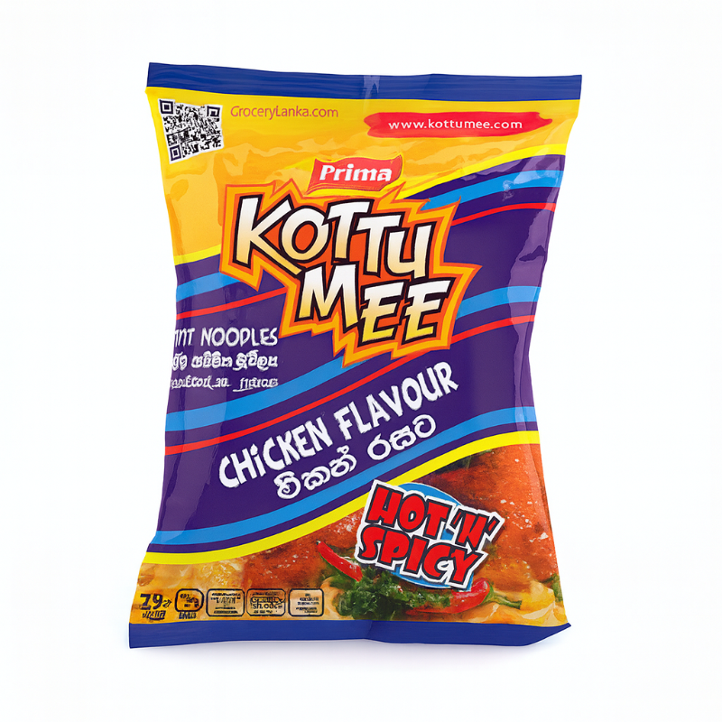Kottu Mee chicken flavour noodles package with colorful design on a white background