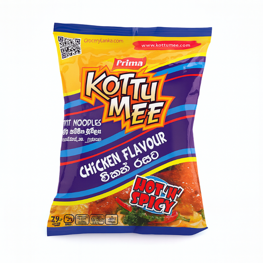 Kottu Mee chicken flavour noodles package with colorful design on a white background