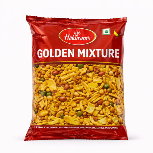 Haldiram's Golden Mixture snack pack on a white background