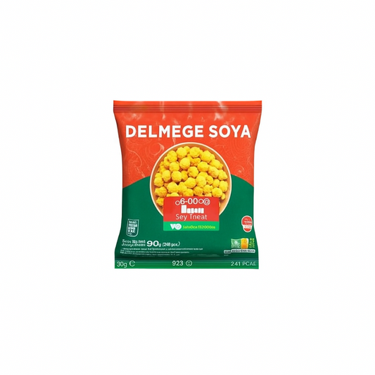 Packaged food product with 'Delmege Soya' branding on a white background