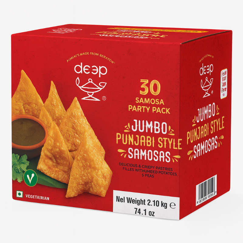 Deep Punjabi samosas jumbo pack red box against white background