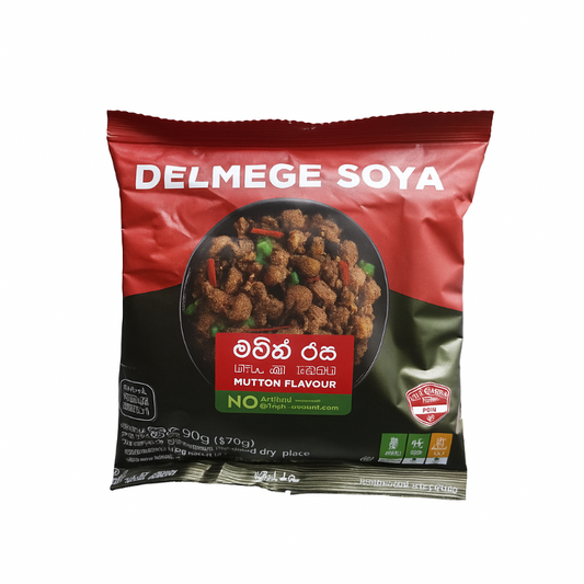 Delmege Soya Mutton Flavour package on a white background