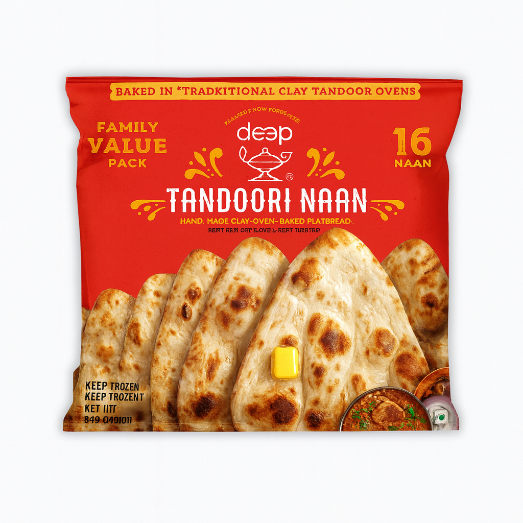 deep tandoori naan family pack red package against white background