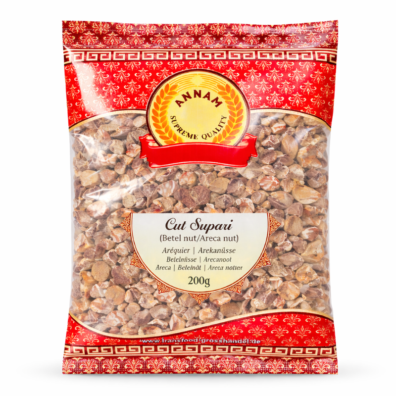 Packaged betel nut with 'Annam' brand label on a white background