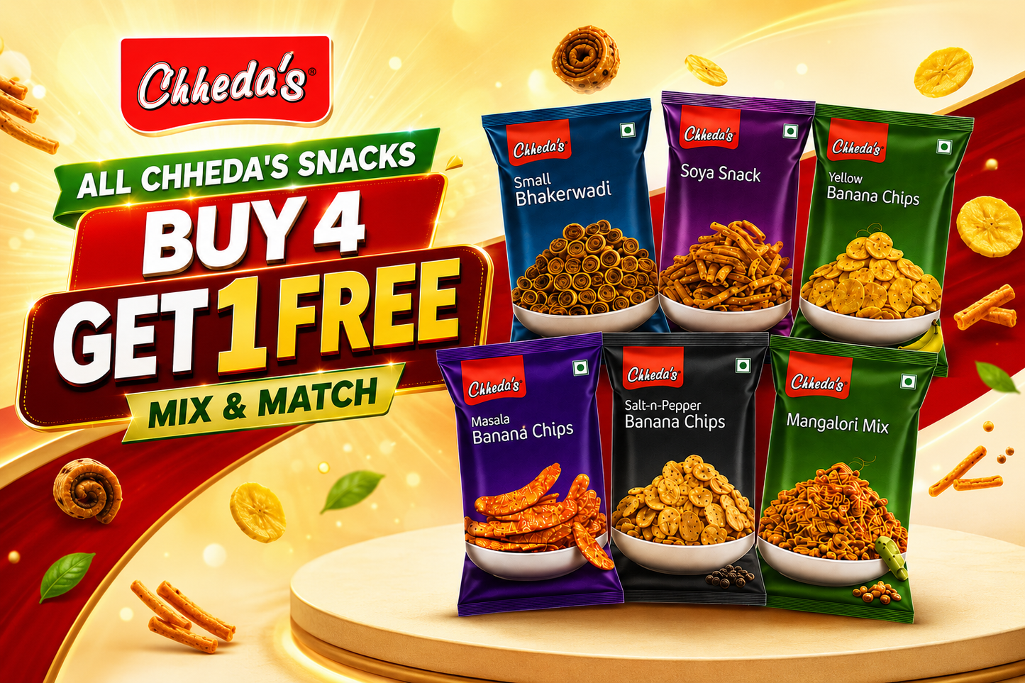 Cheeda Snacks Combo (Buy 4 Get 1 Free)
