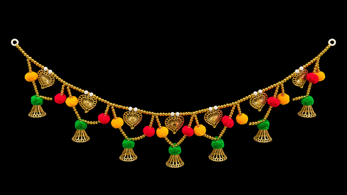 Golden Toran With Pom Pom