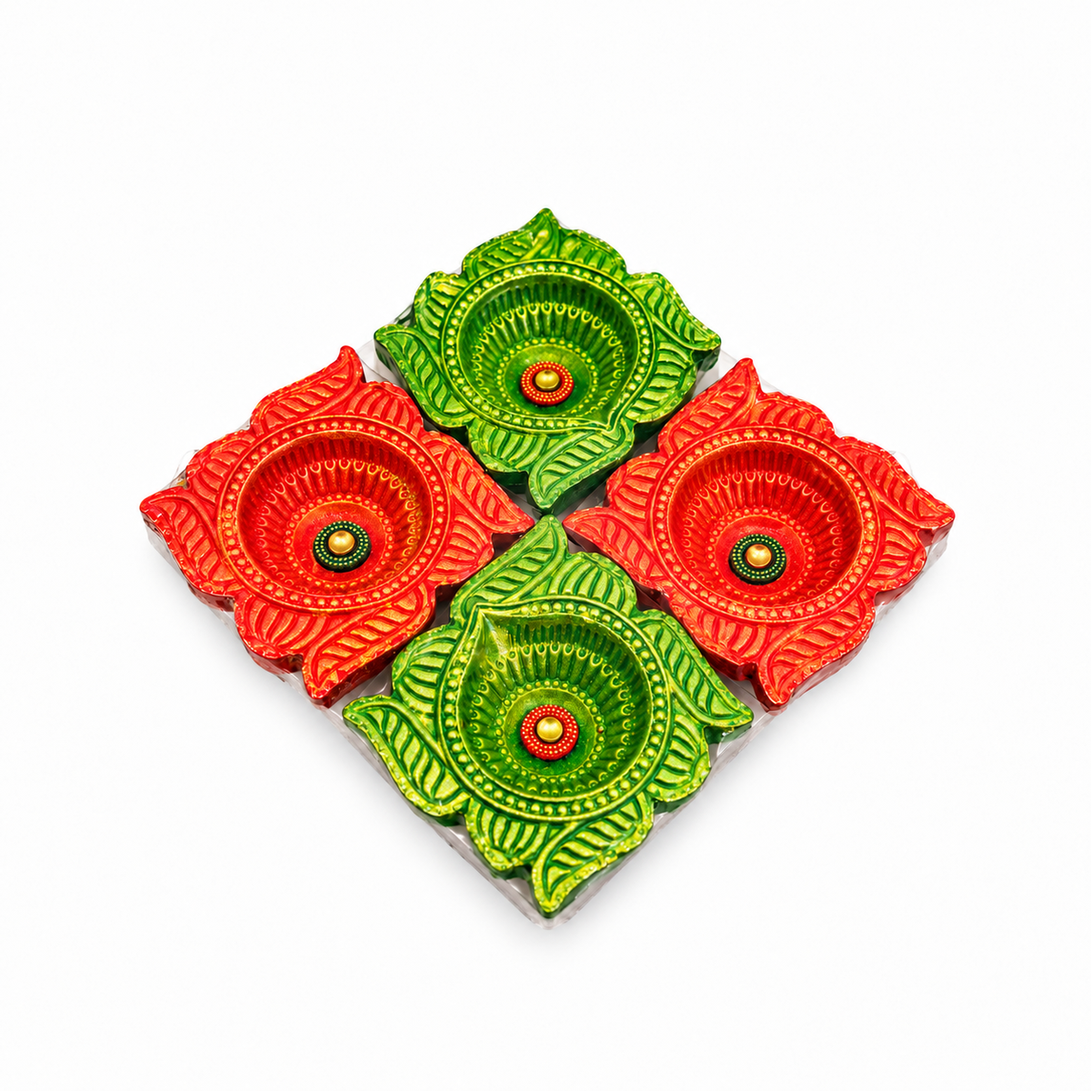 Diwali Diyas – Set of 4 Pieces (Red and Green)