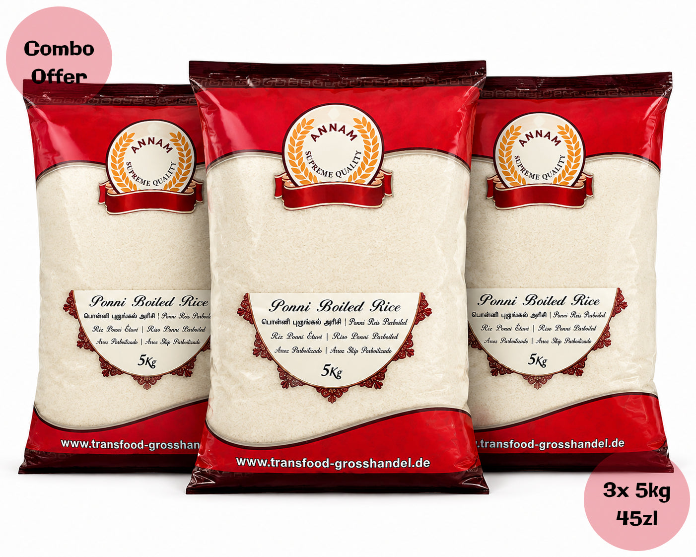 Annam Ponni Boiled Rice 5kg X3 COMBO
