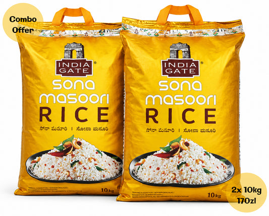 India Gate Sona Masoori Rice 10kg X2 COMBO