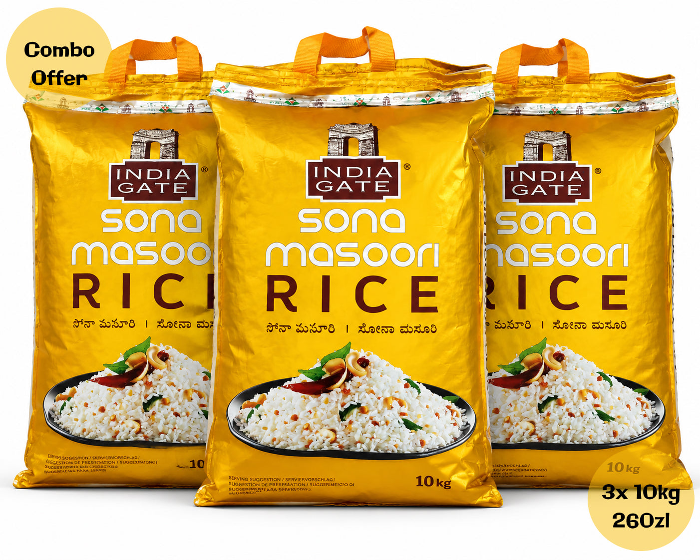 India Gate Sona Masoori Rice 10kg X3 COMBO