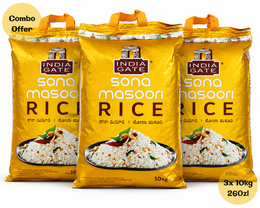 India Gate Sona Masoori Rice 10kg X3 COMBO