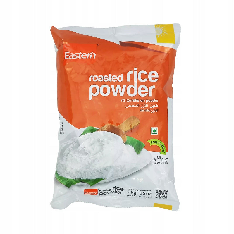 Bag of Eastern roasted rice powder on a white background