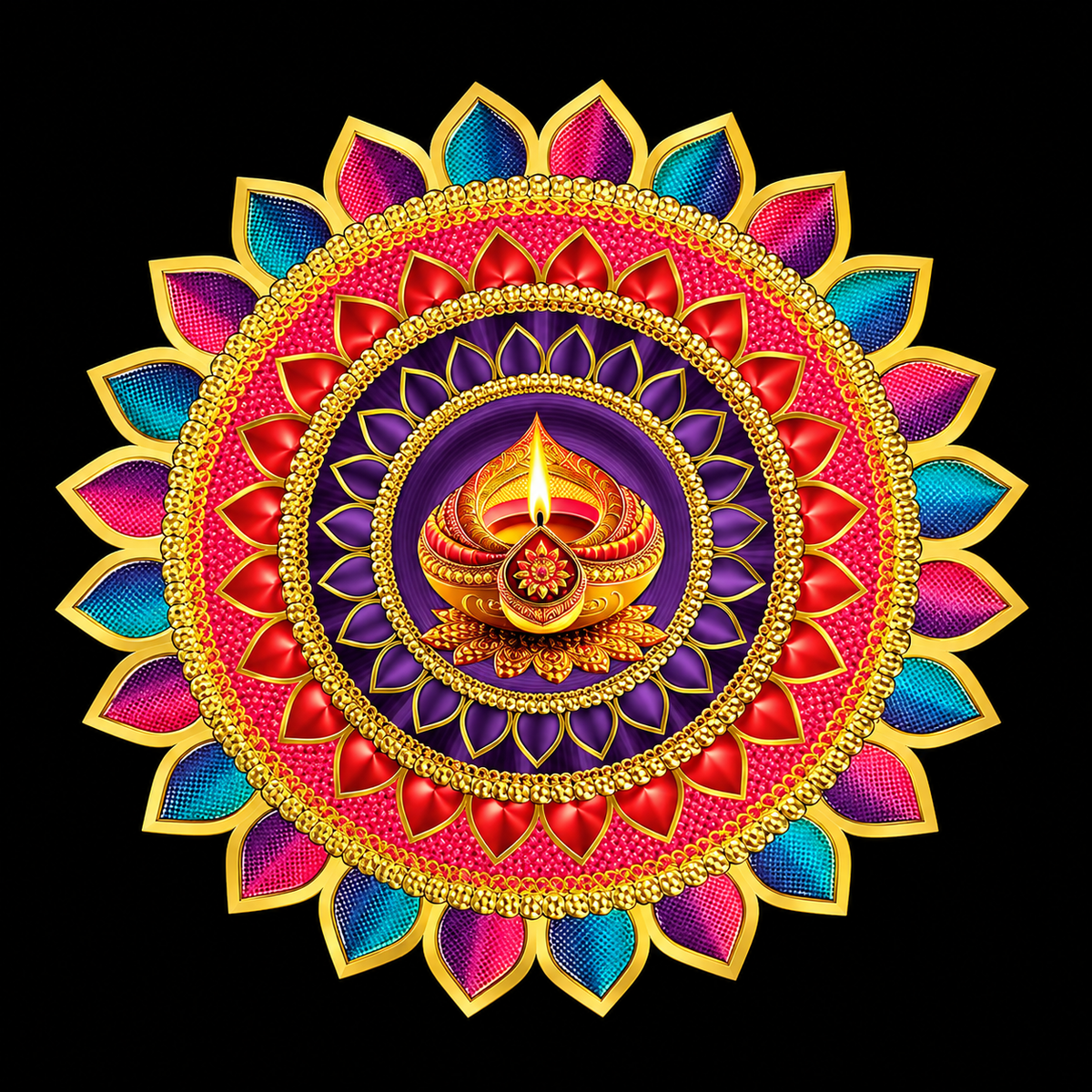 Diwali Diya Lotus Rangoli Sticker