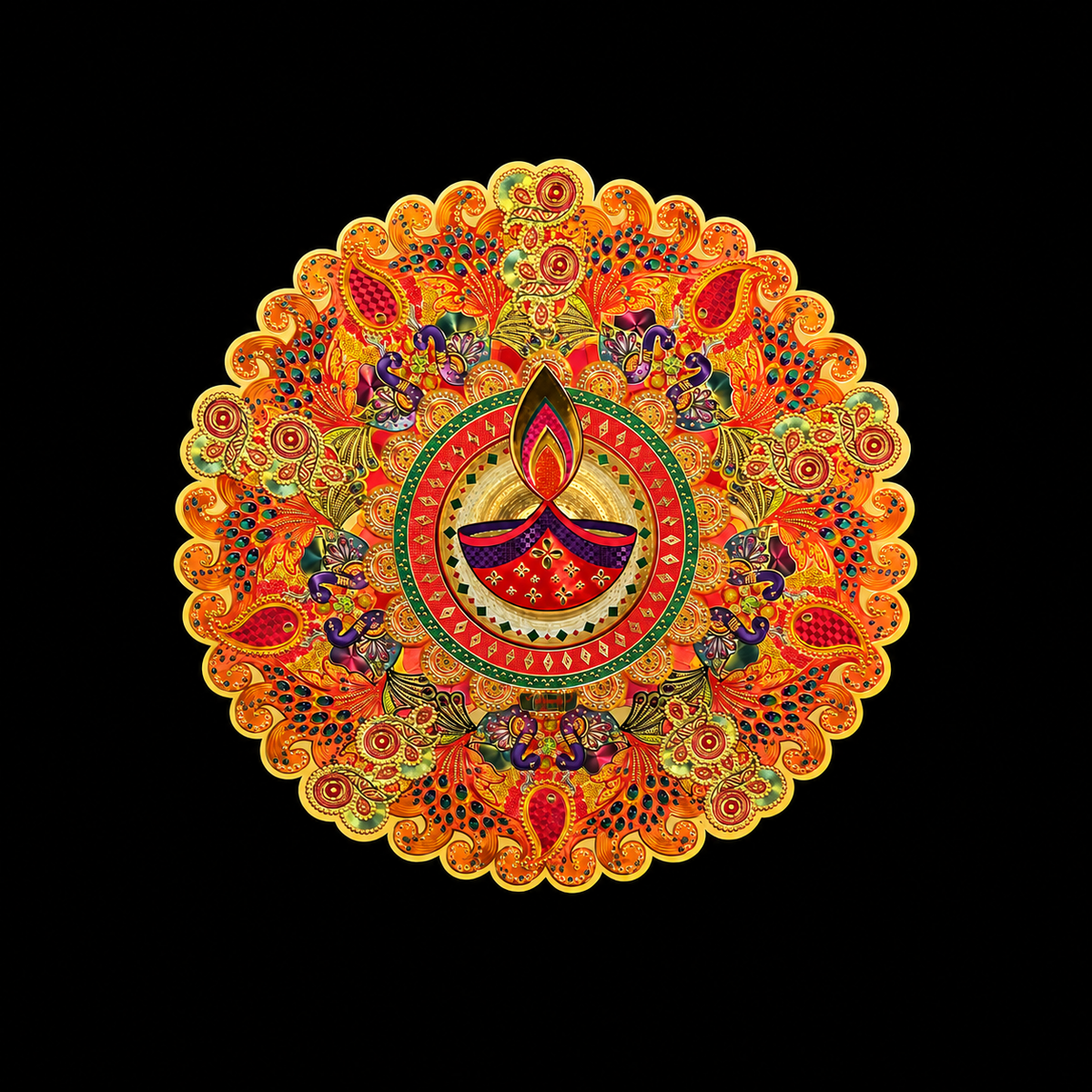 Diwali Diya Rangoli Decoration Sticker(Small)