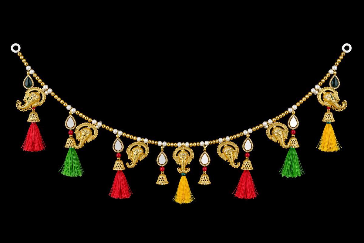 Golden Ganesha Toran with Colorful Tassels