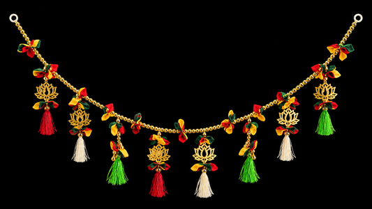 Golden Lotus Toran with Colorful Tassels