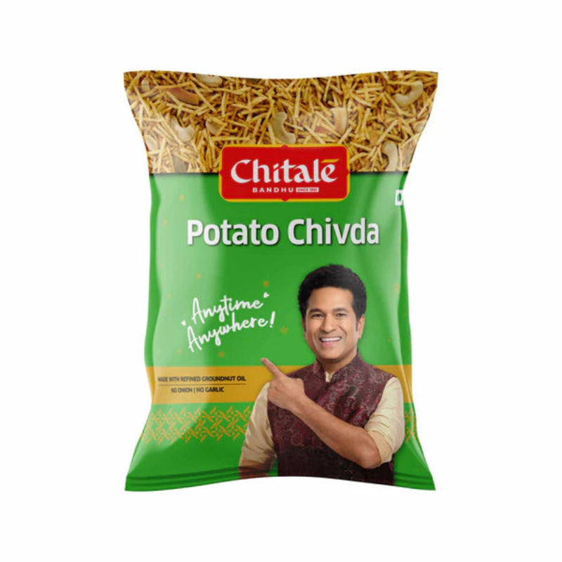 Chitale Potato Chivda packaging with a green background and visible branding.
