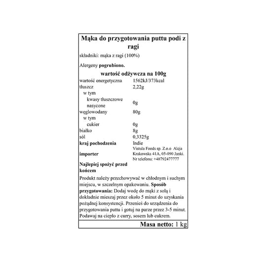 Skarby Kuchenne Ragi Puttu Podi 1kg