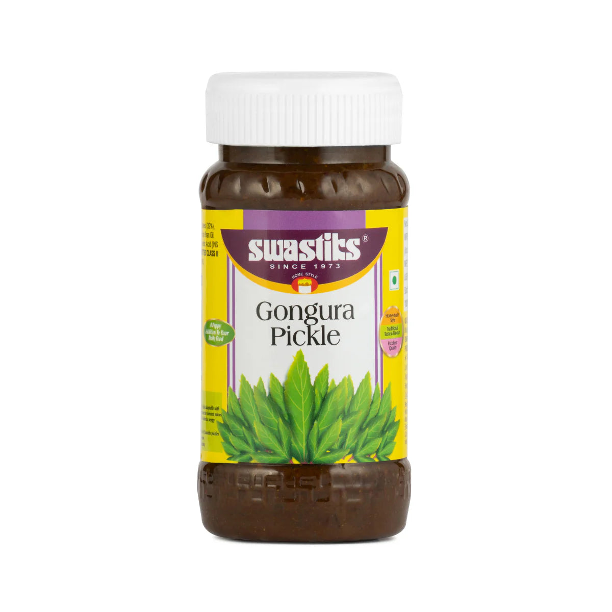 Swasthies Gongura Pickle bottle on a white background