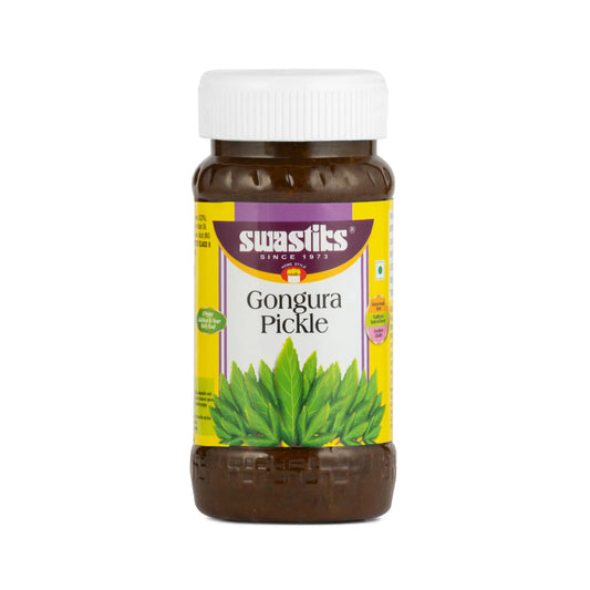Swasthies Gongura Pickle bottle on a white background