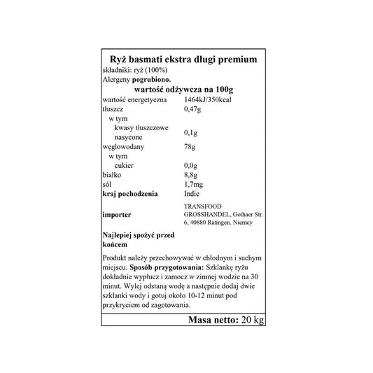 Annam Premium Ryż Basmati Ekstra Długi 20kg