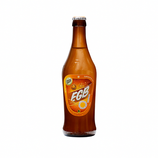 Brown bottle with a label on a white background