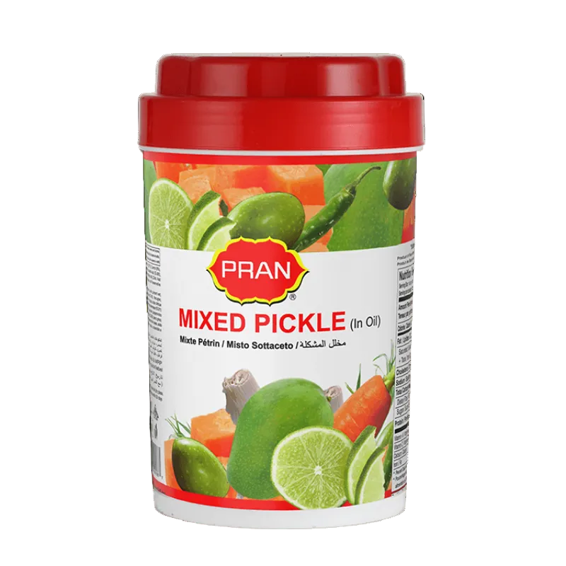 PRAN mixed pickle container with a red lid on a white background