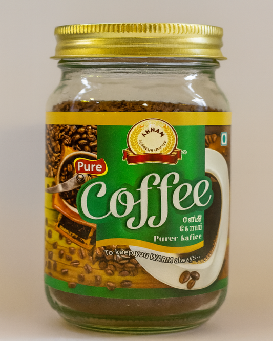Jar of Pure Coffee with a green label on a white background