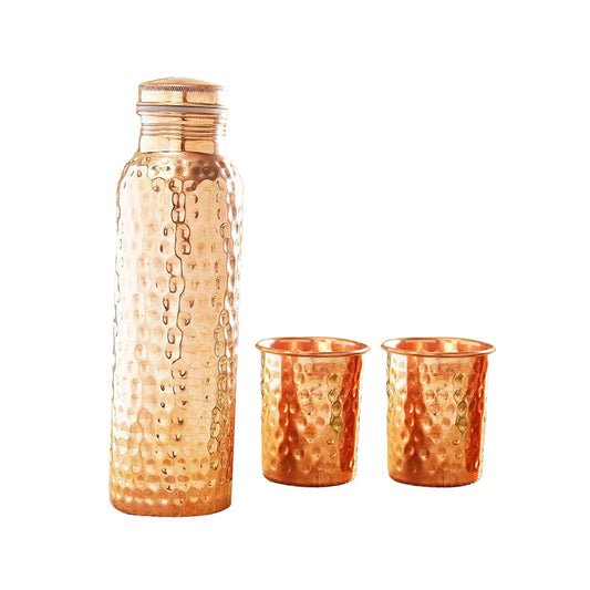 Premium Copper Gift Set(1 Copper Water Bottle & 2pcs Copper Glass)