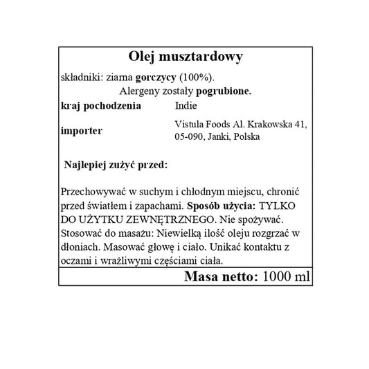 Patanjali Kachi Ghani Olejek Musztardowy 1L