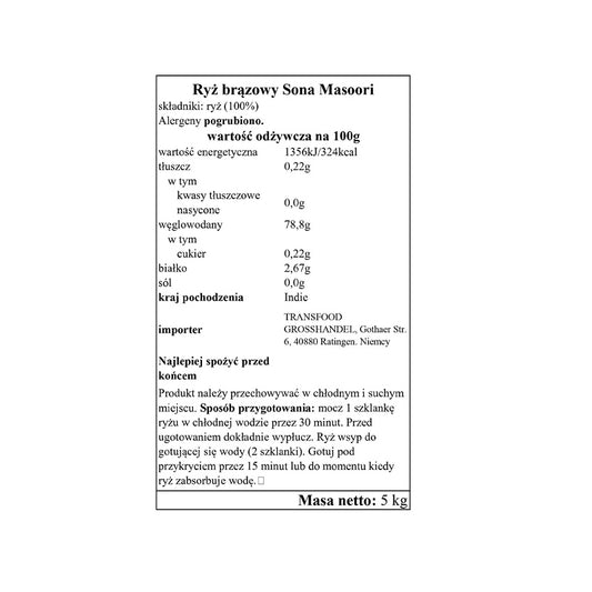 Ryż Annam Brown Sona Masoori 5kg