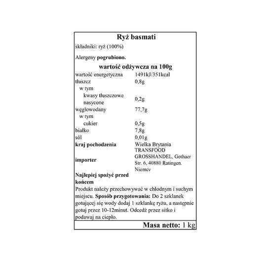 Tilda Pure Basmati Rice 1Kg