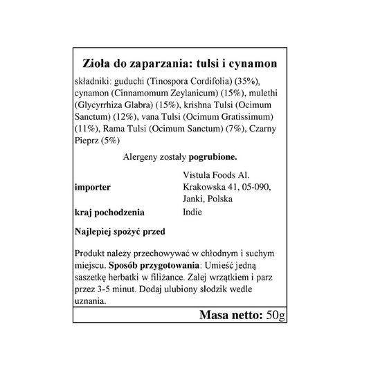 Organiczna herbata India Tulsi Cinnamon Giloy 25 torebek